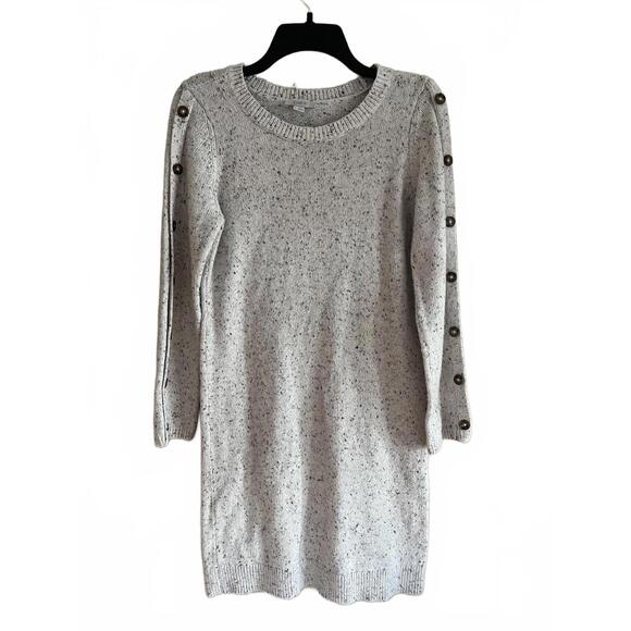 Loft Outlet Speckled Heathered Knit Button Detail Long Sleeve Sweater Dress Smal - Picture 1 of 5